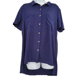Agnes & Dora Navy Button Down Short Sleeve Top M